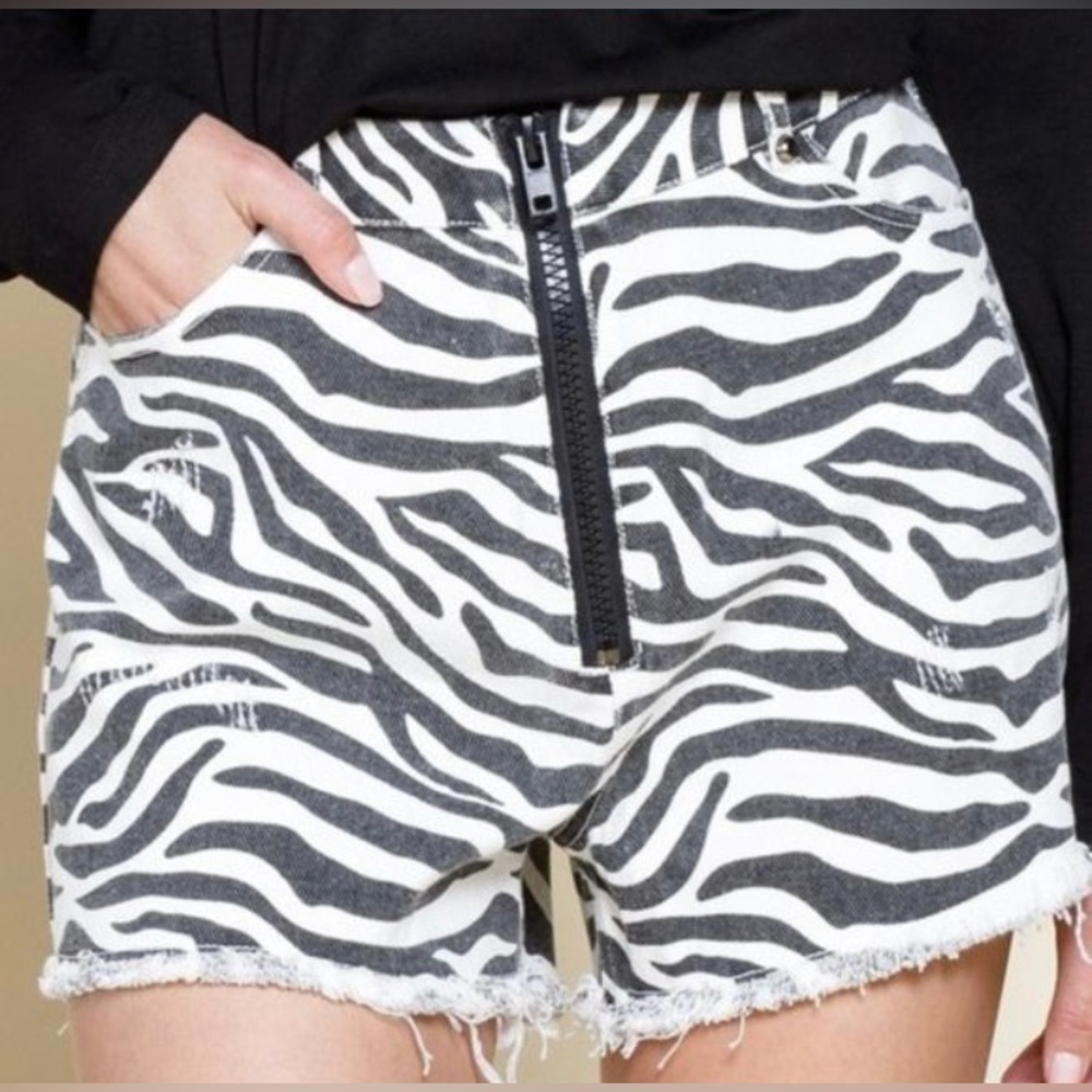 EUC Small Mitto Shop Zebra Frayed Hem Shorts.